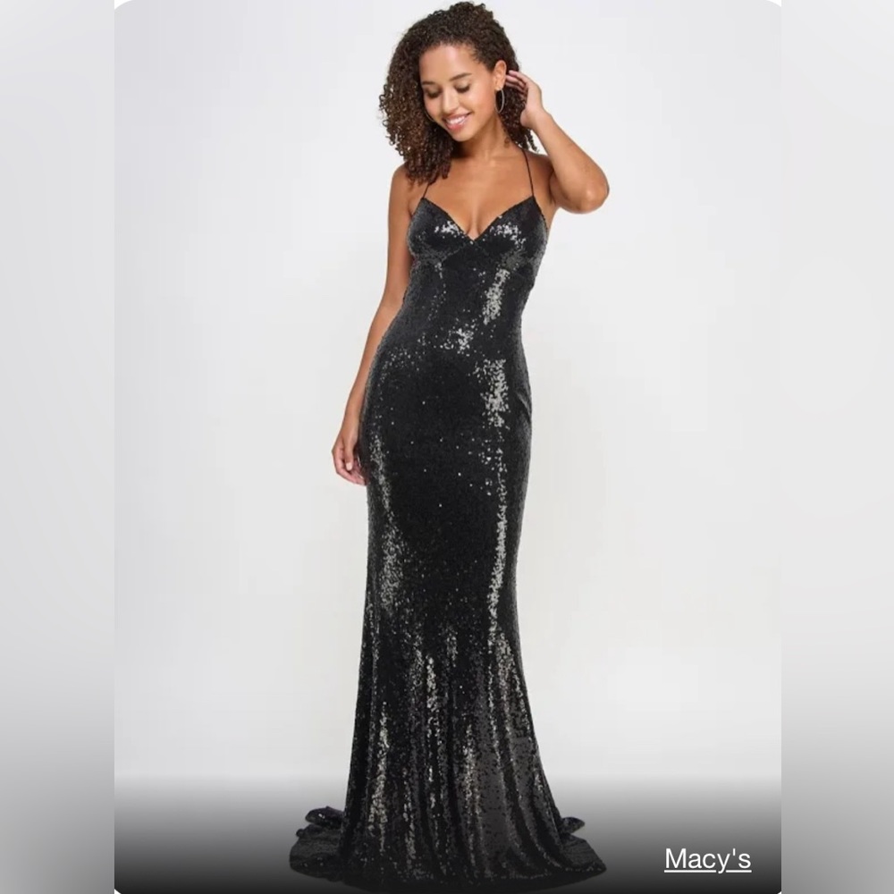 Macys black strappy back sequin prom dress